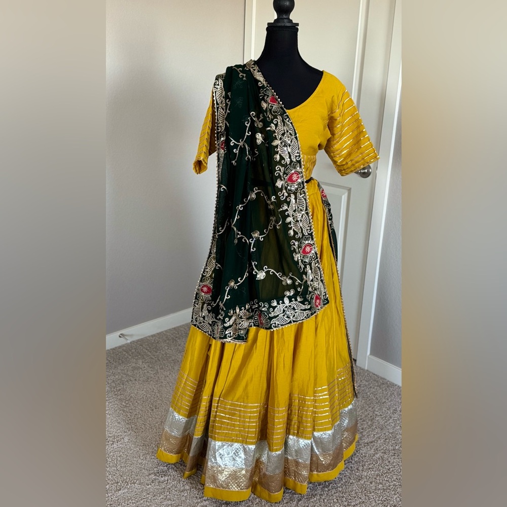 Yellow and Green Embroidered Traditional lehenga